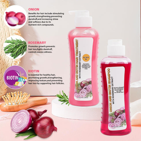 Onion, Biotin and Rosemary Shampoo and Treatment Set - Silicone Free for Hair Loss and Thinning Hair, Conditioner for