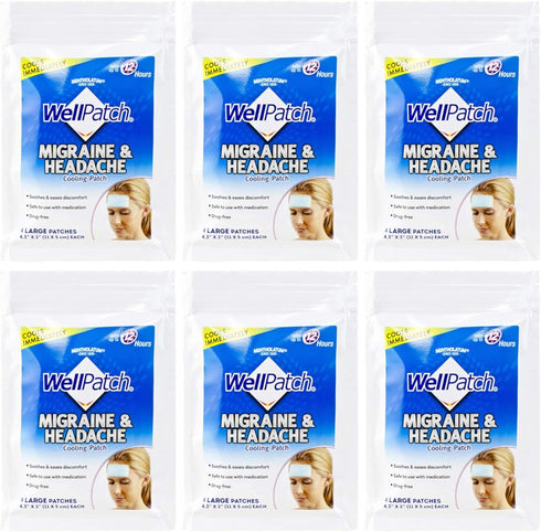 WellPatch Cooling Headache Pads - Migraine Relief, 4 Pads in a Pack (Pack of 6) = 24 pads