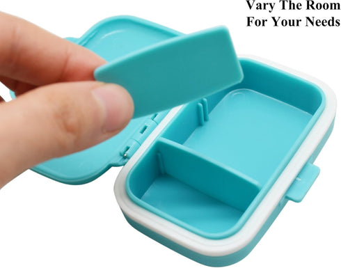 Small Pill Box Supplement Case for Pocket or Purse - 3 Removable Compartments Travel Medication Organizer (Blue)