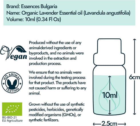 Essences Bulgaria Organic Lavender Essential Oil 1/3 Fl Oz | 10ml | 100% Pure, Natural, Therapeutic Grade, Non-GMO
