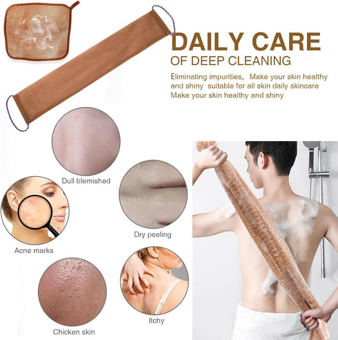 3 Pcs African Exfoliating Net Sponge, Bathing Shower Cloth Kit for Back, Body, Face - Brown