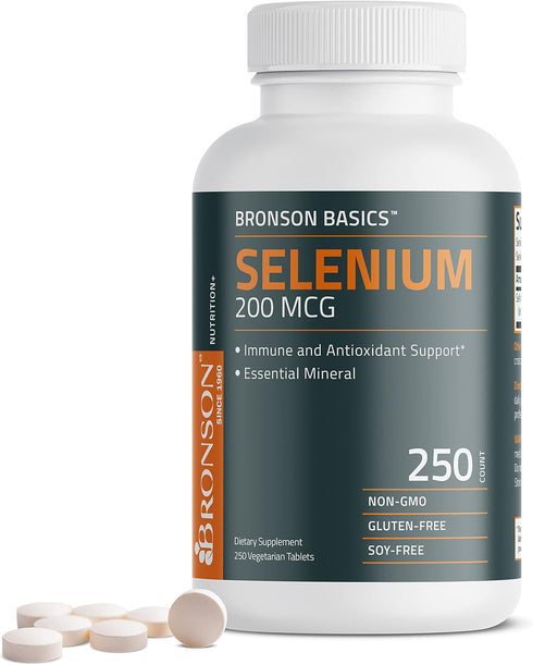 Bronson Selenium 200 mcg, Immune & Antioxidant Support, Essential Mineral, 250 Vegetarian Tablets