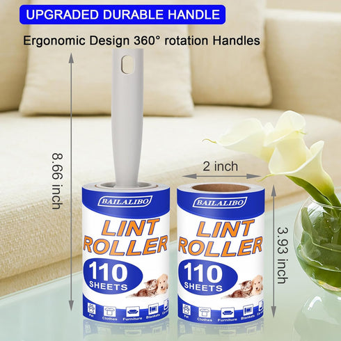 Lint Roller, 1100 Sheets Extra Sticky Lint Rollers for Pet Hair, Travel Lint Remover for Clothes and Cleaning