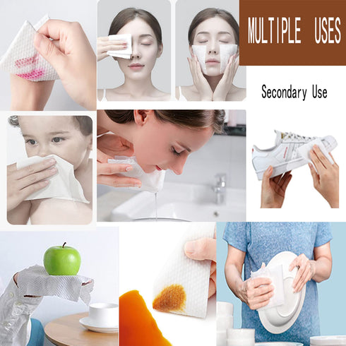 Cotton Facial Dry Wipes, 100 Count, Deeply Cleansing Disposable Face Towel, Multi-Purpose for Skincare and Makeup