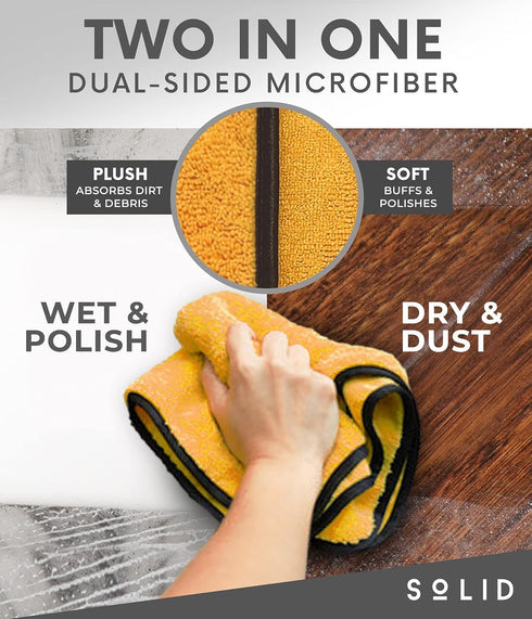 Solid 11" 22" (6) Multipurpose Plush Microfiber Cleaning Cloth Towel for Household, Car Washing, Drying & Auto