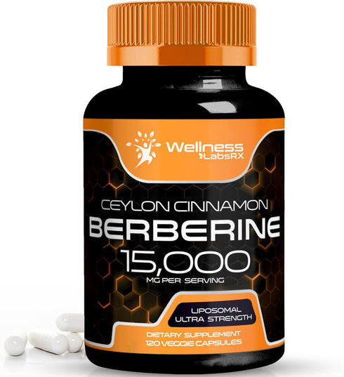 Berberine Supplement 15,000mg - Organic with Ceylon Cinnamon, 120 Capsules for Weight Loss & Metabolism
