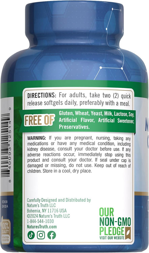 Nature's Truth Magnesium Glycinate Softgels | 250mg | 60 Pills | Non-GMO, Gluten Free, High Absorption Supplement