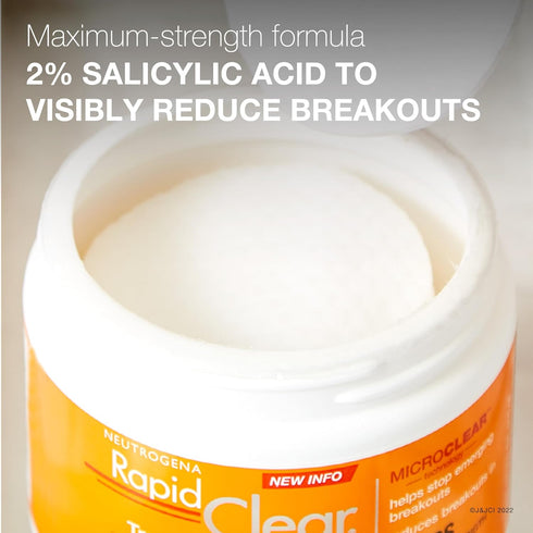 Neutrogena Rapid Clear Maximum Strength Acne Face Pads, 60 Count, Salicylic Acid Treatment
