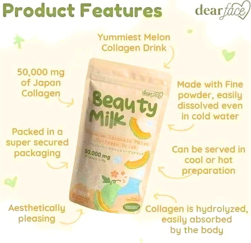 Beauty Milk Japanese Collagen MELON Drink - 50,000mg Hydrolyzed Collagen, 6.3 Ounce (Pack of 1)