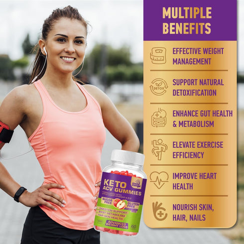 Keto ACV Gummies - 60 Gummies (1000MG) - Gluten & Sugar-Free Apple Cider Vinegar for Advanced Weight Loss