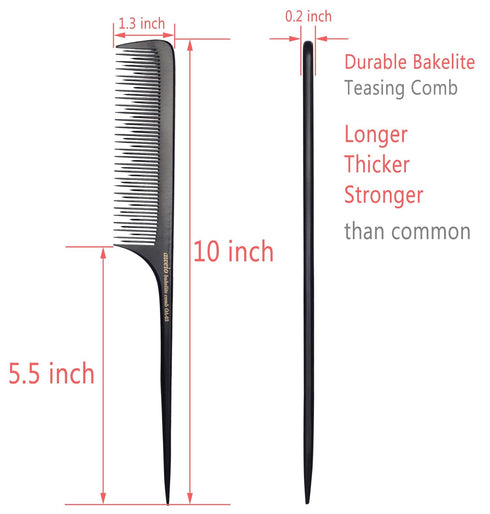 PERFEHAIR Teasing Comb for Fine Hair, Anti-static Long Bakelite Rat Tail Comb for Back Combing and Volume