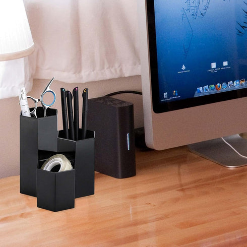 LoveBB Makeup Brush Holder Organizer, 3 Slot Plastic Storage Solution for Cosmetics Brushes, Black