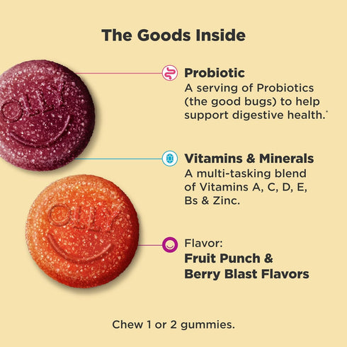 Gummy, 60 120 Count OLLY Kids Multivitamin & Probiotic Digestive Support, Vitamins A, D, C, E, B, Zinc, Chewable