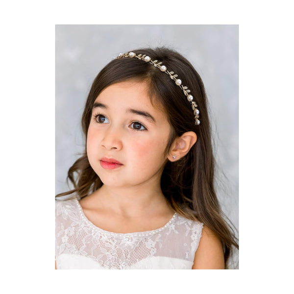 SWEETV Flower Girl Headpiece - Pearl Girls Headband for Wedding, Princess Hair Accessories for Birthday Party