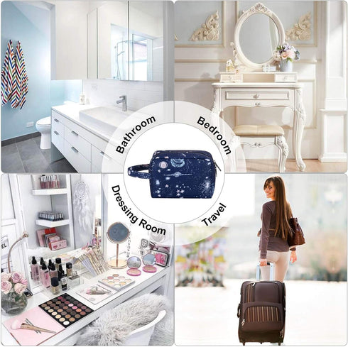 HUA ANGEL Travel Makeup Bag, Large Capacity Cosmetic Bags for Women, Waterproof Portable Toiletry Organizer with Handle