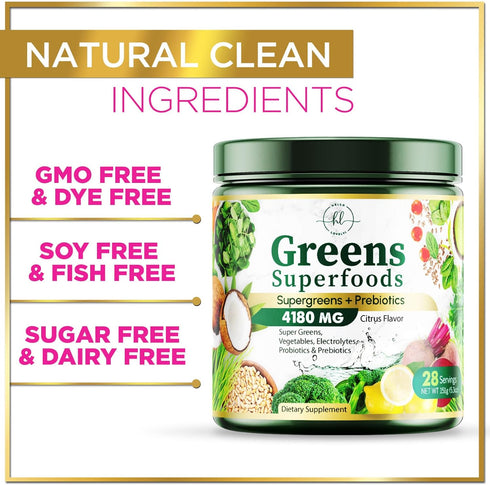 Green Powder Superfood, Organic Super Greens Powder for Gut Health & Bloating Support, 28 Servings