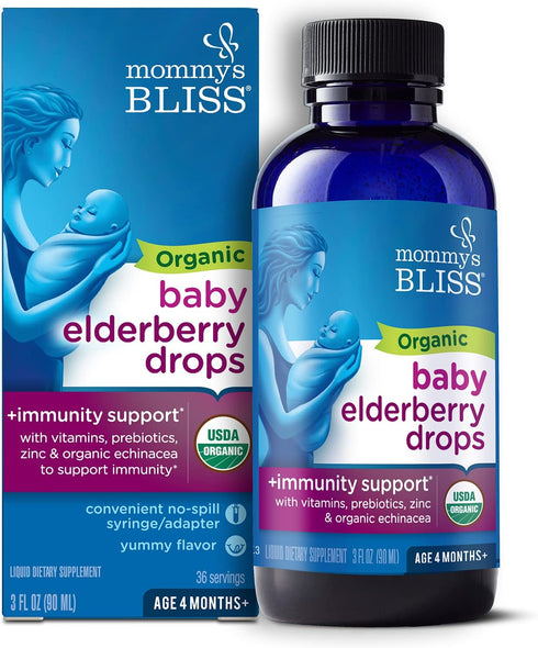 Mommy's Bliss Organic Baby Elderberry Drops, Immune Support with Vitamins, Prebiotics, Zinc