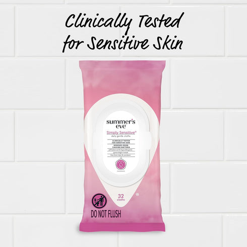 Summer's Eve Simply Sensitive Daily Gentle Feminine Wipes, 32 count, 4 Pack