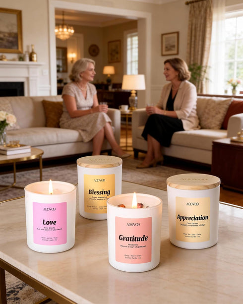 Set 4 Pack AOOVOO Mothers Day Candles for Mom - Candles for Home Scented, Aromatherapy Candle with Crystals, Gratitude
