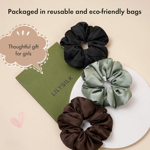 LILYSILK Giant Silk Scrunchies, 100% Silk Filled Hair Holder for Women, Elastic Large Hair Tie for Breakage Prevention