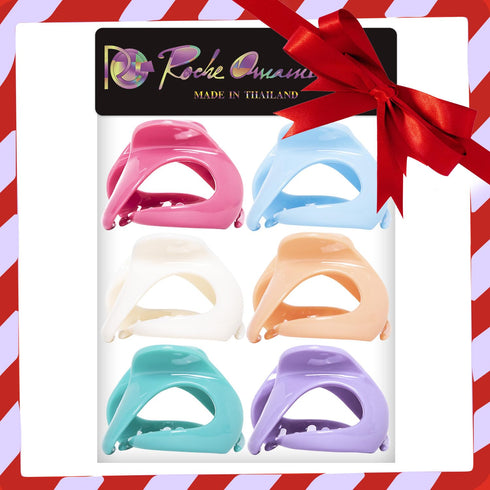 RC ROCHE ORNAMENT 6 Pcs Women's Oval Hollow Curved Jaw Clamp Hair Clips, Medium Pastel