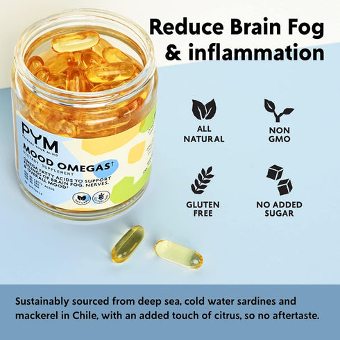 Omega-3 (60 Count) Omega-3 Supplement by PYM for Mood and Emotional Support | Fatty Acids, DHA, EPA & Vitamin E |