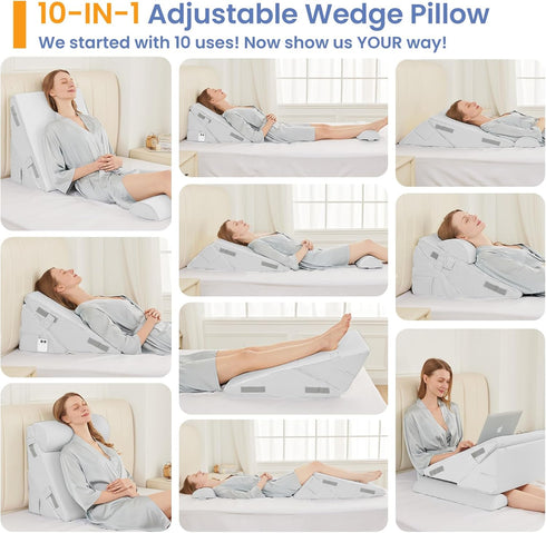 Set 3PCS Sasttie Wedge Pillow for After Surgery, Adjustable Bed Wedge Pillow Headboard with Memory Foam Neck Cushion