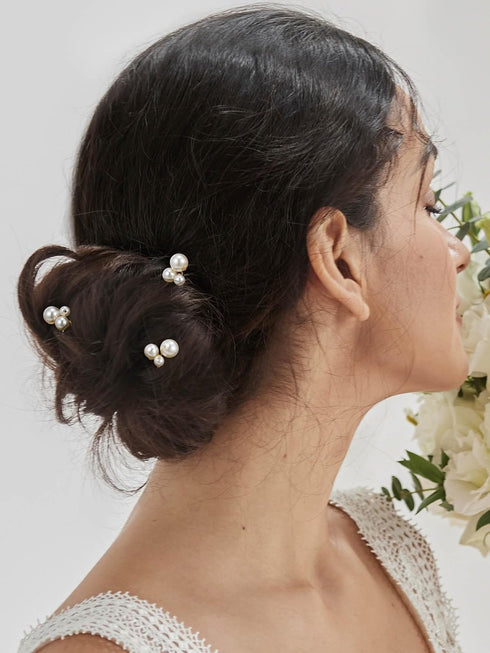 SWEETV Bridal Hair Pins Bridal Hair Accessories Pearl Bobby Pins Wedding Headpiece Bridesmaid Flower Girl Hair Accessories 3Pcs Pearl Hair Pins Bride Wedding Hair Clips Hair Piece for Women and Girls