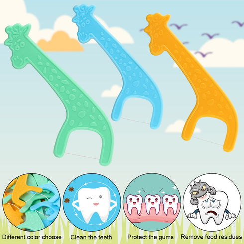 FAMILIFE Floss Picks, 120 Pcs Kid's Dental Floss Cleaner, 4 Travel Cases, Helps Fight Tooth Decay