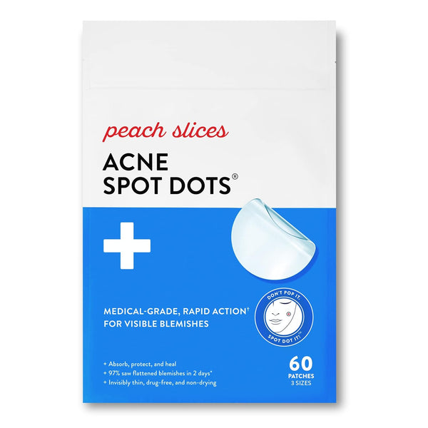 Peach Slices Acne Spot Dots - Hydrocolloid Acne Patches for Zits, Blemishes, & Breakouts, 60 Ct
