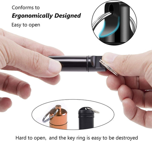 2 Pack Small Pocket Pill Box Keychain, Portable Mini Aluminium Pill Organizer for Travel (Black & White)