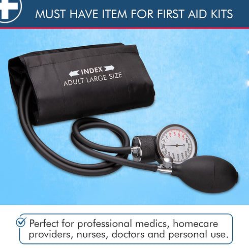 Professional Black Large Adult Size Blood Pressure Machine, Aneroid Sphygmomanometer, Manual Emergency BP Monitor with