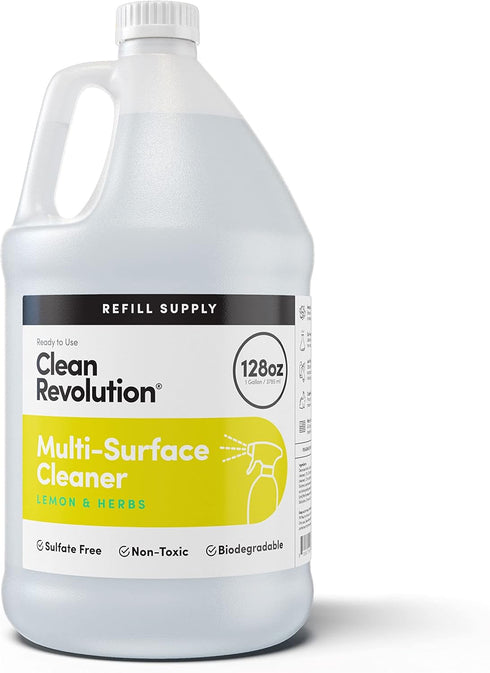 Clean Revolution Multi Surface Cleaner Refill, Non-Toxic, Eco-Friendly, Ready to Use, Lemon & Herbs, 128 Fl Oz