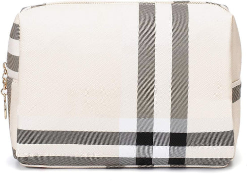Large Makeup Bag for Purse, Luxury Women Cosmetic Bags Designer Toiletry Travel Organizer (Beige)