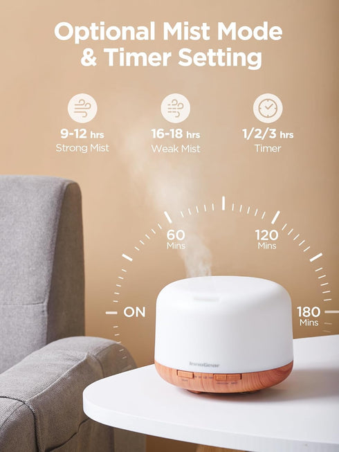 InnoGear 500ml Essential Oil Diffuser with Remote Control, Ultrasonic Aromatherapy Humidifier for Large Room