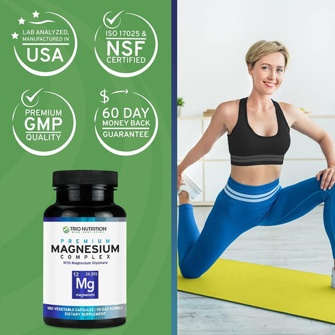 Trio Nutrition Magnesium Complex, 90 Day Supply, 420 mg | Natural Calm, Relax, Stress Relief, Muscle Recovery,