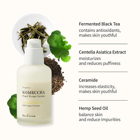 Herbloom Organic Kombucha Biome Serum - Deep Moisturizing Serum with Ceramide & Triple Hyaluronic Acid, 1.69 fl.oz.