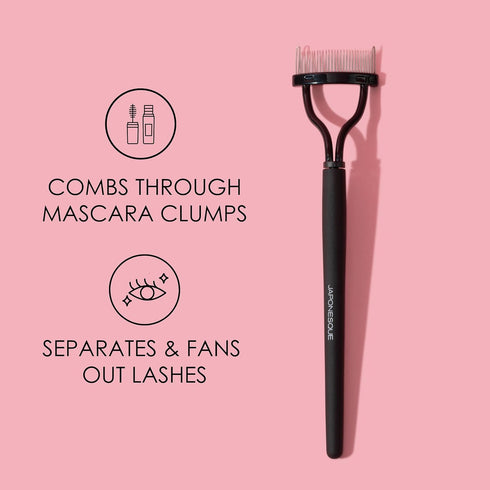 JAPONESQUE Velvet Touch Lash Separator - Eyelash Comb Tool, Remove Mascara Clumps, Arc Lash Brush (Black)