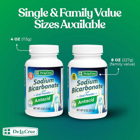 Packed 4 OZ (10 De La Cruz Pure Sodium Bicarbonate Powder Baking Soda & Baking Powder Aluminium free Antacid