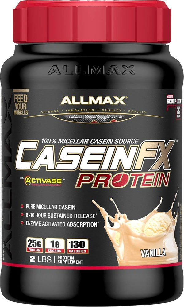 ALLMAX CASEIN-FX Protein, Vanilla - 2 lb, 25 Grams Slow-Release Protein Per Scoop, Low Carb, 27 Servings