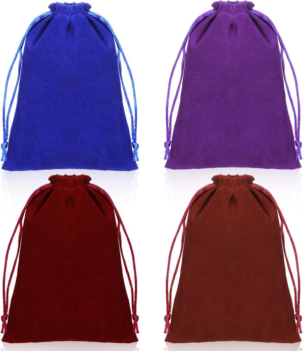 Qulkws 4 Pack Velvet Drawstring Pouches Soft Velvets Bags with Drawstrings Small Drawstring