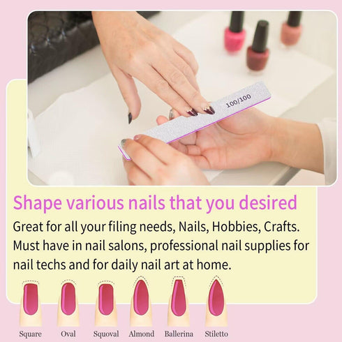 Nail Files for Acrylic Nails, 50pcs 80/80 Grit Bulk Reusable Coarse Square Jumbo Set, Manicure Tools