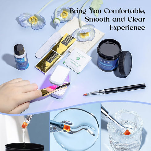 MIZHSE 100ML Nail Builder Gel Kit, Clear Hard Gel Builder for Nails, LED Nail Lamp, Nail Brush, for Salon & Home DIY
