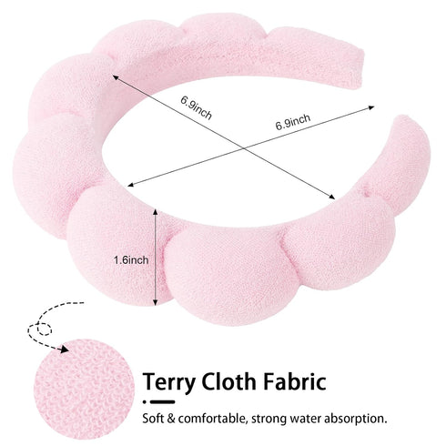 WHAVEL 3 Pack Spa Headband Skincare Headbands, Makeup Headband Sponge Terry Cloth Headbands Face Wash Headband Puffy Hair Band for Washing Face Women Girls (Pink, Hot pink, Black)