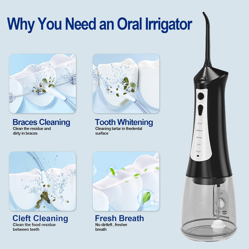 Cordless Water Flosser for Teeth Cleaning, 300ML Portable Electric Water Flossers with 5 Modes & 6 Jet Tips for Braces Gums Teeth Cleaning, IPX7 Waterproof Oral Irrigator for Adults/Kids, Black
