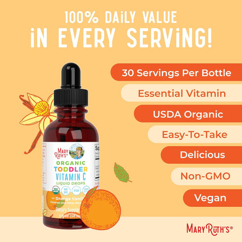 MaryRuth Organics Toddler Vitamin C Drops, USDA Organic Liquid Drops for Immune Support, Ages 1-3 Years