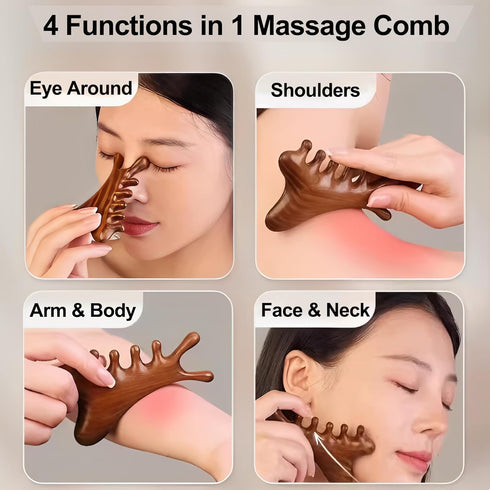 Tiyoha 4 1 in Wooden Head Scalp Comb Massager for Hair| Face| Eye Around|Neck|Whoe Body|Sandalwood Gua Sha Scraping