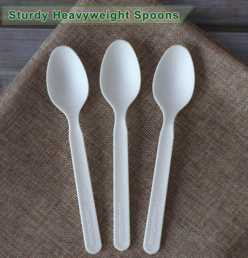 200 Count Heavy-Duty Compostable Spoons, BPI Certified Large Disposable Flatware Utensils