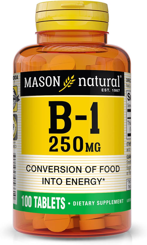 MASON NATURAL Vitamin B1 Thiamine 250 mg, 100 Day Supply Dietary Supplement, Easy to Swallow Tablets