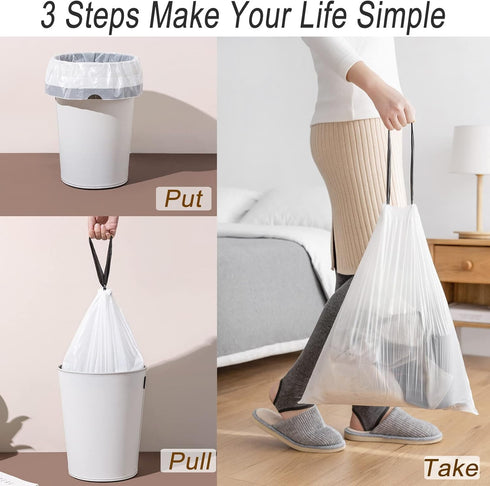 4 Gallon Small Drawstring Trash Bags, 72 Count White Garbage Bags, 15 Liter